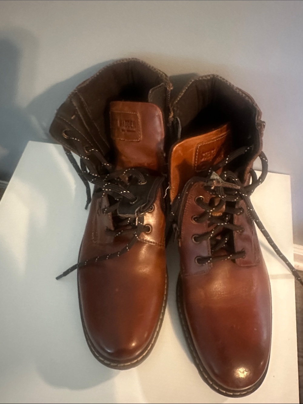 Steve Madden Men's Chestnut Brown Leather Lace-Up Boots